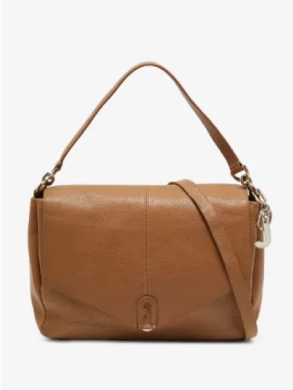 Furla Brown Genuine Leather Top Handle Crossbody Bag